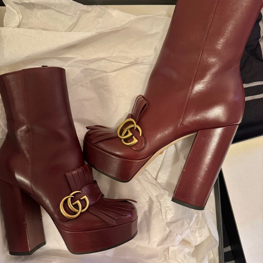 Authentic Gucci Marmont Fringe Platform Ankle Boots